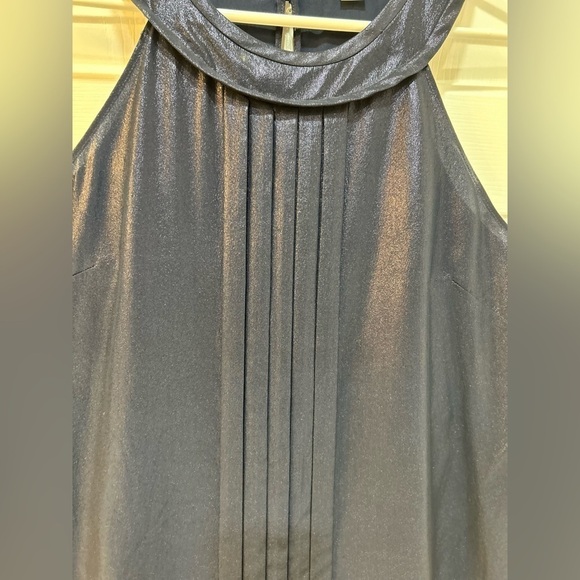 J Crew Navy Blue Silk Halter Top Sleeveless Metallic Blouse Pleated Women's Sz 8 - Picture 4 of 8